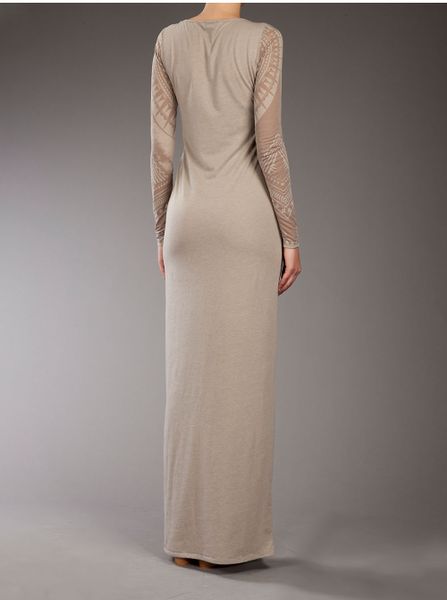 beige long sleeve gown