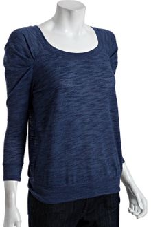 Free People Navy Slub Scoop Neck Ruched Sleeve Top - Lyst