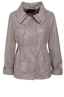Jaeger Leather Funnel Neck Jacket - Lyst