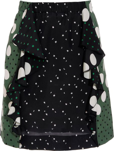 Marni Contrasting Silk Skirt in Black - Lyst
