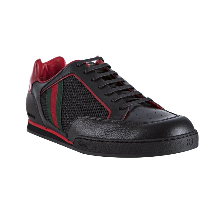 Gucci Black Leather Trim Mesh Tennis Sneakers in Black for Men | Lyst