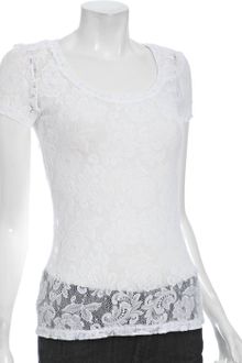 Three Dots Lace Scoop Neck T-Shirt - Lyst