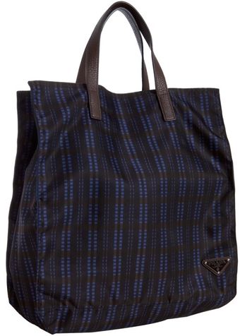 Prada Blue Check Nylon Shopping Tote - Lyst
