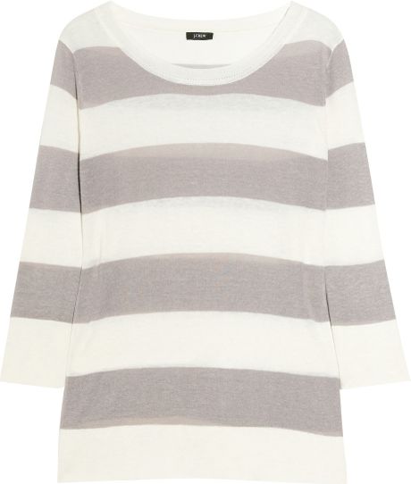 J.crew Fara Striped Silk and Linenblend Sweater in Gray (graphite) - Lyst