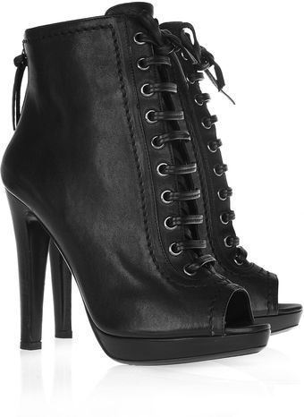 Miu Miu Lace-up Leather Ankle Boots - Lyst