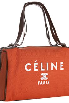 Celine Poppy Canvas and Leather Logo Print Boston Bag - Lyst
