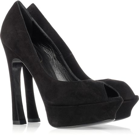 Yves Saint Laurent Palais Suede Peeptoe Pumps in Black - Lyst