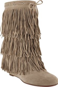 Christian Louboutin Taupe Suede Pina Flat Fringed Wedge Boots - Lyst