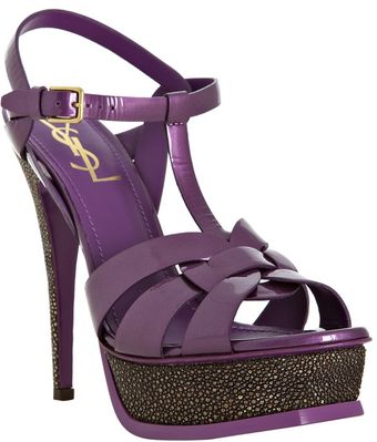 Yves Saint Laurent Violet Pearlized Leather Tribute 105 Sting Ray Platform Sandals - Lyst