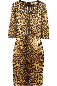 Yves Saint Laurent Leopard-Print Silk-Satin Dress - Lyst