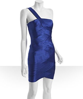 BCBGMAXAZRIA Blue Sapphire Woven Ribbon One-shoulder Dress - Lyst