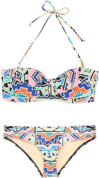 Mara Hoffman Aztec Print Frill Bandeau Bikini in Green (pink) - Lyst