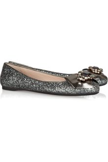 Miu Miu Swarovski Crystal Glitter-finish Ballerina Flats - Lyst