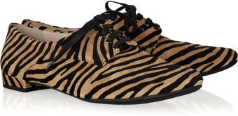 Miu Miu Zebra-print Suede Brogues - Lyst