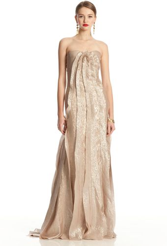 Oscar de la Renta Strapless Gown with Rosette - Lyst