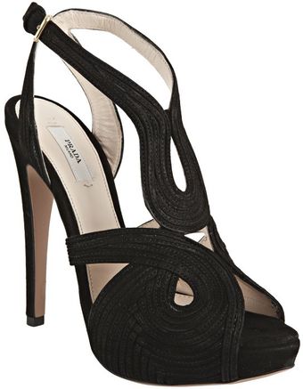 Prada Black Suede Top Stitched Strappy Platform Sandals - Lyst