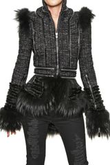 Alexander McQueen Fox Fur Trim Hand Woven Tweed Jacket