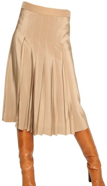 Chloé Pleated Crepe De Chine Silk Skirt in Beige (camel) - Lyst