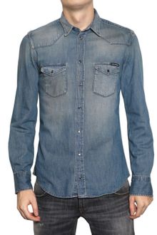 Dolce & Gabbana Washed Denim Slim Fit Shirt - Lyst