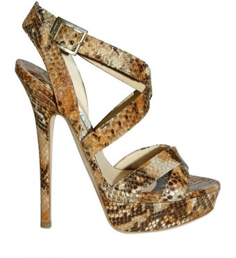 Jimmy Choo 145mm Snake Print Cross Over Sandals - Lyst
