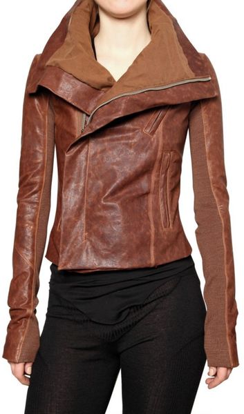 Rick Owens Washed Biker Leather Jacket in Brown - Lyst