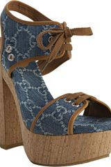 Gucci Denim and Cork Winona Platform Sandals