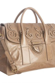 Prada Camel Shined Calfskin Appliqué Flap Convertible Satchel - Lyst