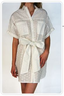 See By Chloé Rolled Sleeve Eyelet Shirt Dress in Cream - Lyst