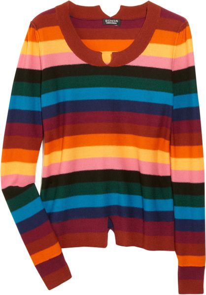 Sonia By Sonia Rykiel Striped Merino Wool Cutout Sweater in Multicolor (red) - Lyst