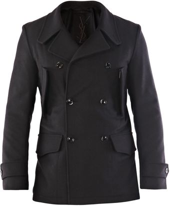 Yves Saint Laurent Flannel Pea Coat - Lyst