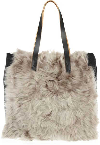 Marni Shearling and Wool Tote in Gray - Lyst