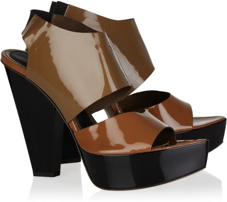 Marni Colorblock Patentleather Sandals in Brown - Lyst