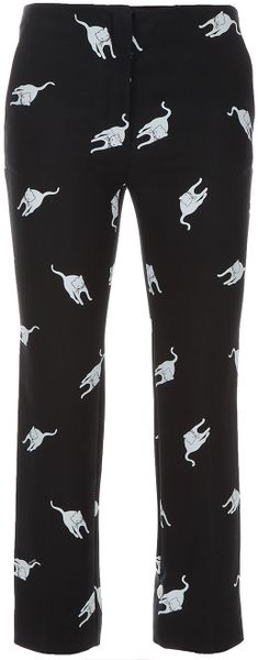 Miu Miu Cat Print Silk Trouser in Black - Lyst