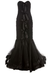 Oscar de la Renta Ruched Evening Gown with Bows