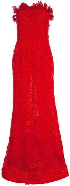 Oscar de la Renta Embroidered Floral Lace Strapless Gown - Lyst