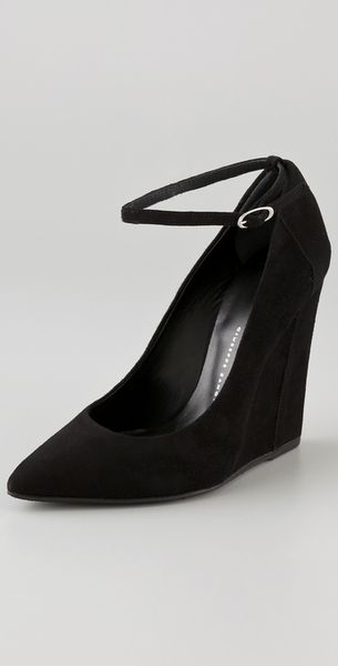 Giuseppe Zanotti Suede Wedge Pumps with Ankle Strap in Black - Lyst