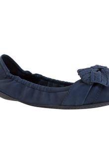 Miu Miu Avio Blue Leather Stitched Bow Detail Flats - Lyst