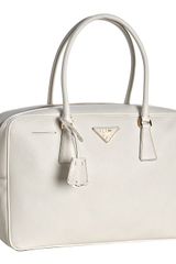 Prada White Saffiano Leather Boston Bag