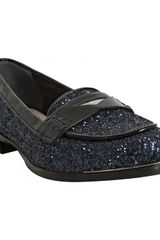 Miu Miu Blue Glitter Patent Penny Loafers