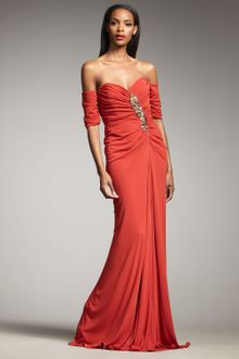 Badgley Mischka Off-the-shoulder Ruched Gown - Lyst