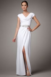 Badgley Mischka Cowl-neck Beaded-waist Gown - Lyst