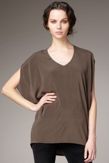 Vince Oversize Silk Tee, Wood - Lyst