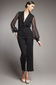 Yves Saint Laurent Sheer-sleeve Tuxedo Jumpsuit - Lyst