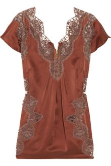 Dolce & Gabbana Lace-trimmed Silk-satin Blouse - Lyst