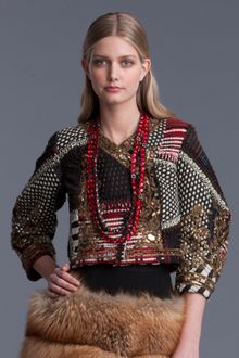 Oscar de la Renta Patchwork Cropped Sleeve Jacket - Lyst