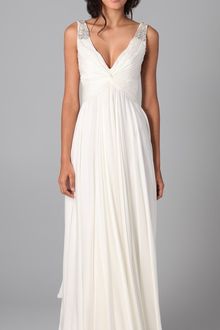 Reem Acra V Neck Gown with Jeweled Straps - Lyst