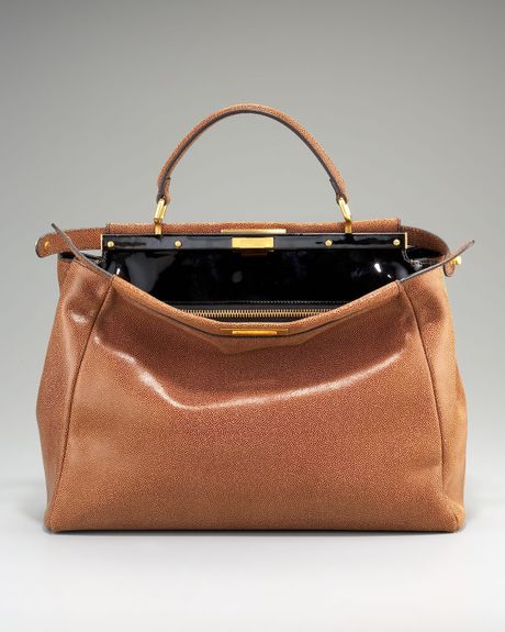Fendi Peekaboo Leather Satchel, Brown in Brown - Lyst