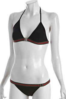 Gucci Black Signature Stripe Trim Triangle Halter Bikini - Lyst