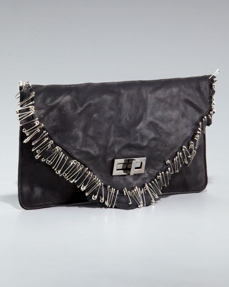 Balmain Safety Pin Leather Clutch in Black (red) - Lyst