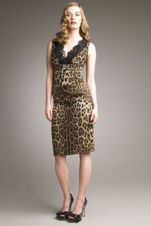 Dolce & Gabbana Lace-neck Leopard-print Dress - Lyst